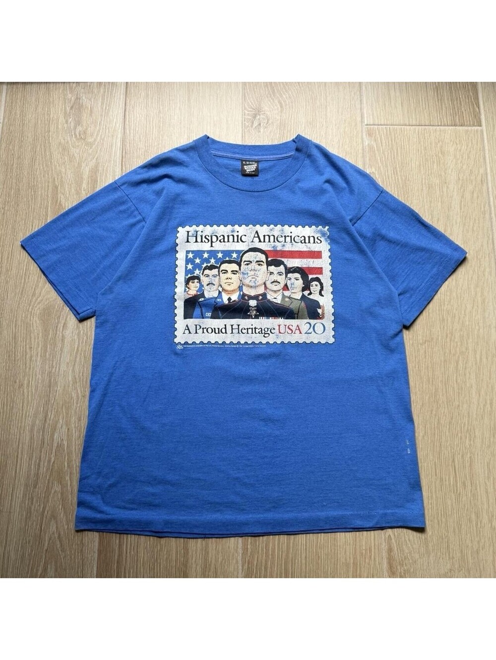 Vintage Hispanic American A Proud Heritage USA 20 T-Shirt Men's Large Blue